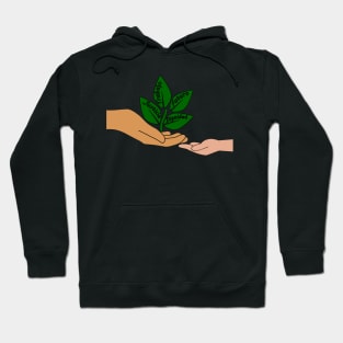 Hands giving and receiving inheritance from the planet Hoodie